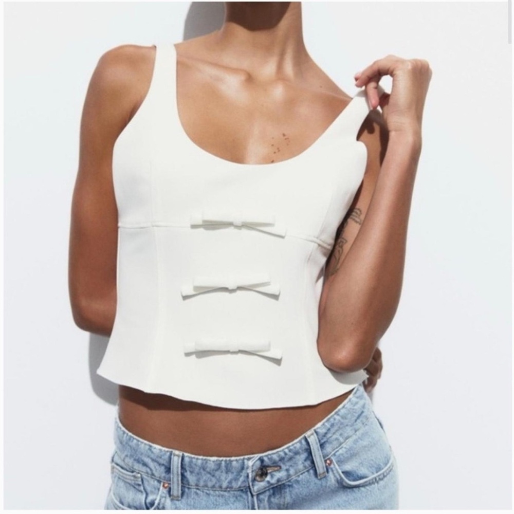 Zara Front Bow white tank top XS